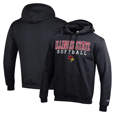 Men's Champion Black Illinois State Redbirds Stack Logo Softball Powerblend Pullover Hoodie