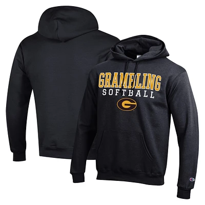 Men's Champion Black Grambling Tigers Stack Logo Softball Powerblend Pullover Hoodie