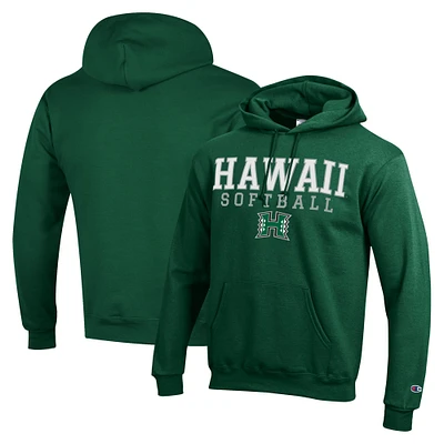 Men's Champion Hawaii Rainbow Warriors Stack Logo Softball Powerblend Pullover Hoodie