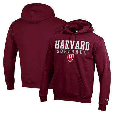 Men's Champion Crimson Harvard Stack Logo Softball Powerblend Pullover Hoodie