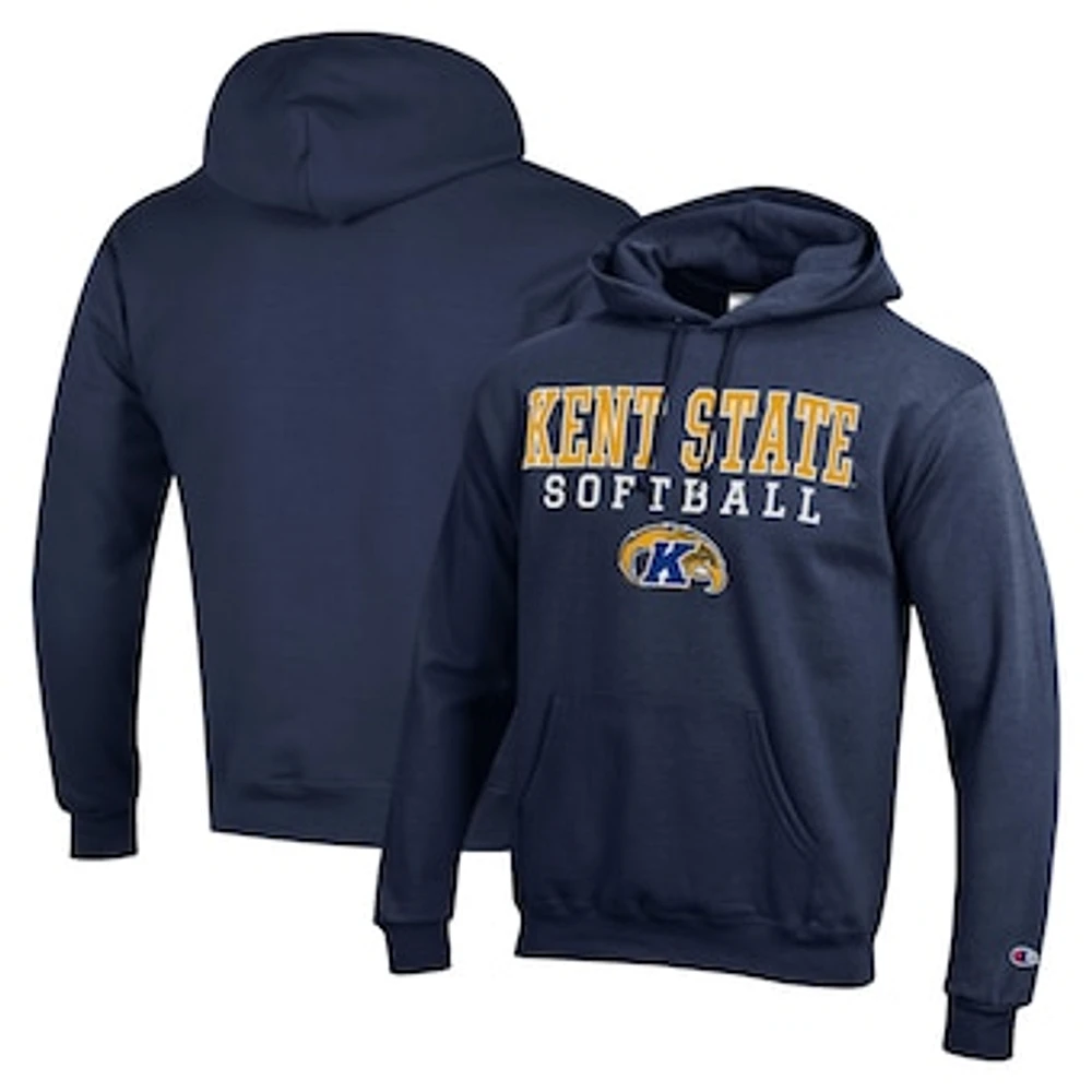 Men's Champion Navy Kent State Golden Flashes Stack Logo Softball Powerblend Pullover Hoodie