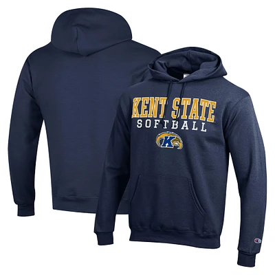 Men's Champion Navy Kent State Golden Flashes Stack Logo Softball Powerblend Pullover Hoodie