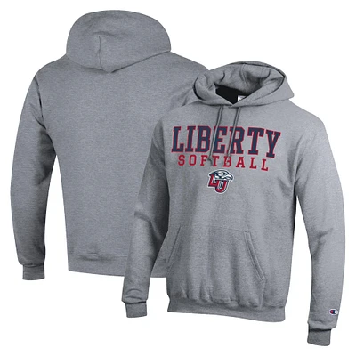 Men's Champion Gray Liberty Flames Stack Logo Softball Powerblend Pullover Hoodie