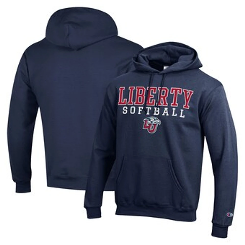 Men's Champion Navy Liberty Flames Stack Logo Softball Powerblend Pullover Hoodie