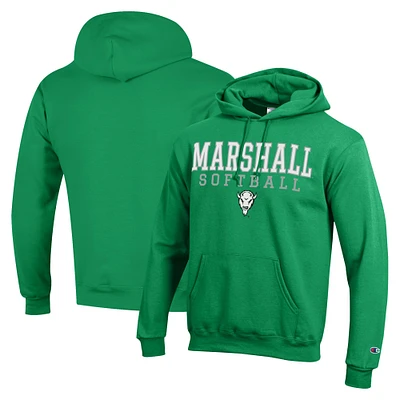 Men's Champion Kelly Green Marshall Thundering Herd Stack Logo Softball Powerblend Pullover Hoodie