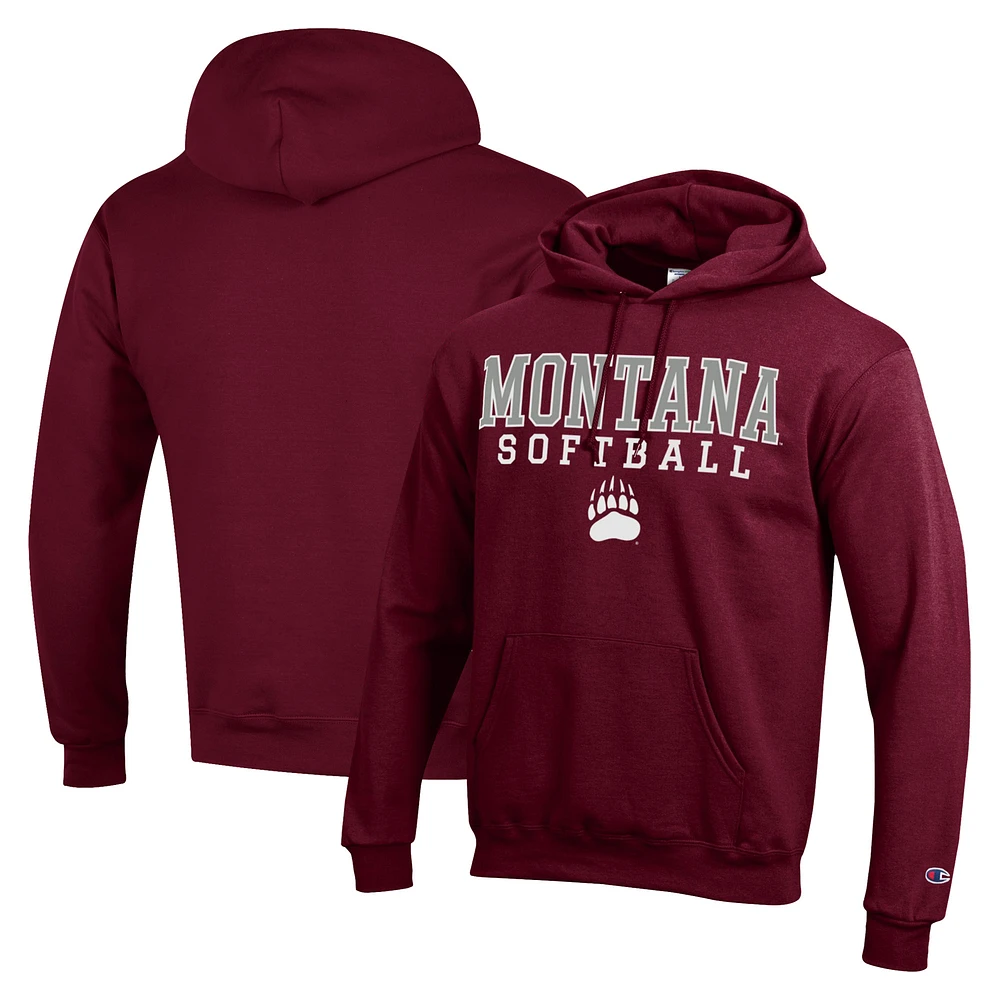 Men's Champion Maroon Montana Grizzlies Stack Logo Softball Powerblend Pullover Hoodie