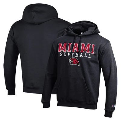 Men's Champion Miami University RedHawks Stack Logo Softball Powerblend Pullover Hoodie