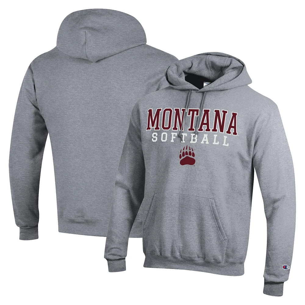 Men's Champion Gray Montana Grizzlies Stack Logo Softball Powerblend Pullover Hoodie