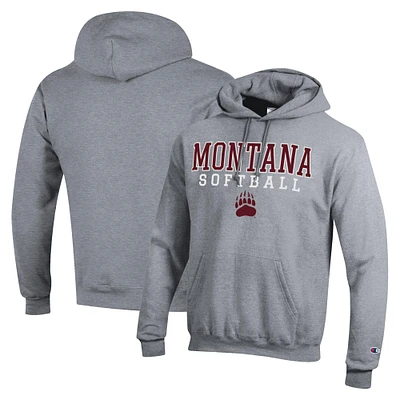 Men's Champion Gray Montana Grizzlies Stack Logo Softball Powerblend Pullover Hoodie