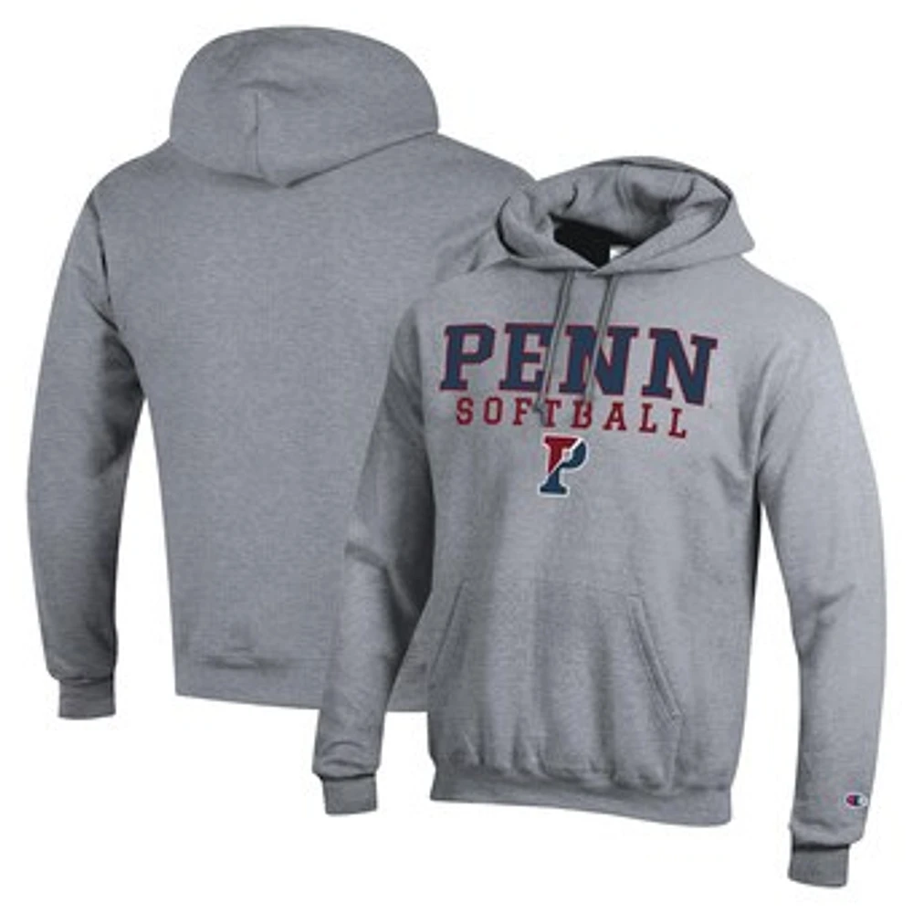 Men's Champion Gray Pennsylvania Quakers Stack Logo Softball Powerblend Pullover Hoodie
