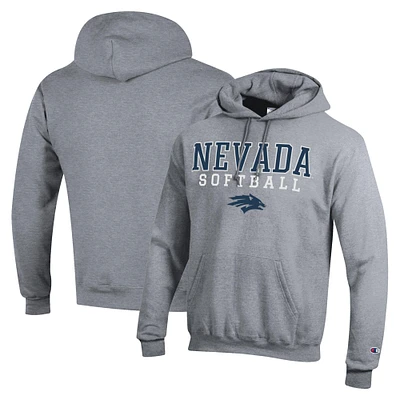 Men's Champion Gray Nevada Wolf Pack Stack Logo Softball Powerblend Pullover Hoodie