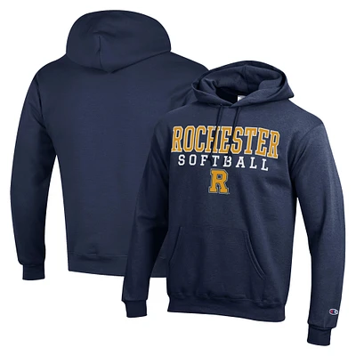 Men's Champion Navy Rochester Yellow Jackets Stack Logo Softball Powerblend Pullover Hoodie