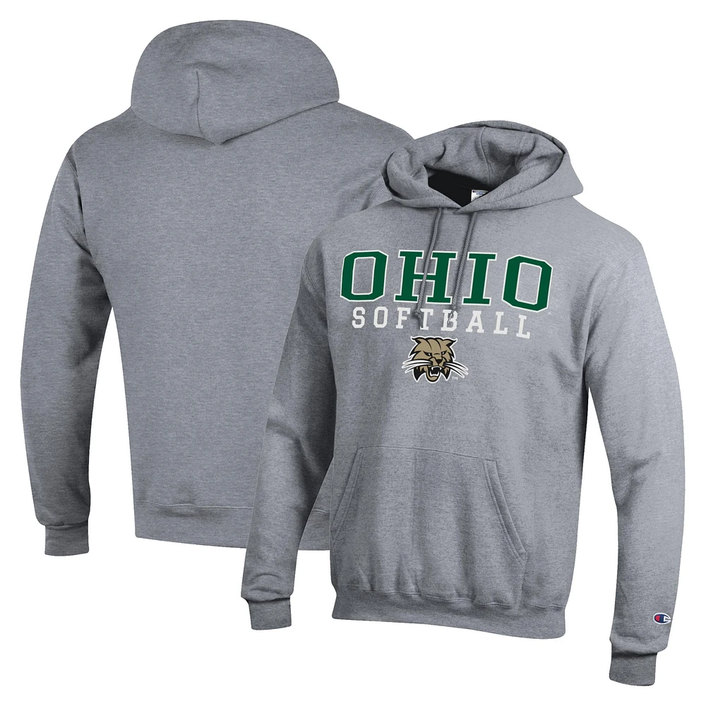 Men's Champion Ohio Bobcats Stack Logo Softball Powerblend Pullover Hoodie