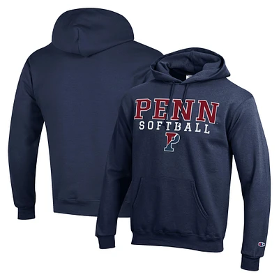 Men's Champion Navy Pennsylvania Quakers Stack Logo Softball Powerblend Pullover Hoodie