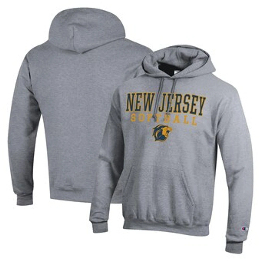 Men's Champion Gray College of New Jersey Lions Stack Logo Softball Powerblend Pullover Hoodie