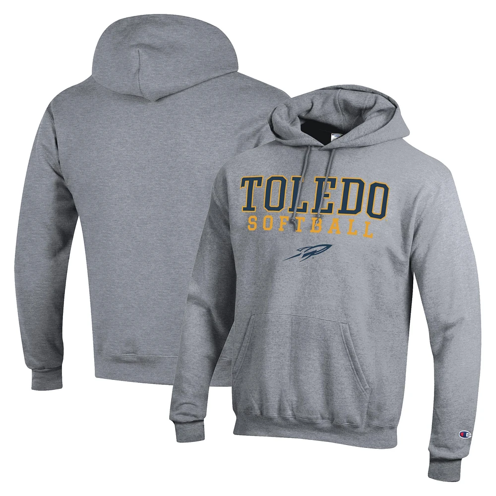 Men's Champion Gray Toledo Rockets Stack Logo Softball Powerblend Pullover Hoodie