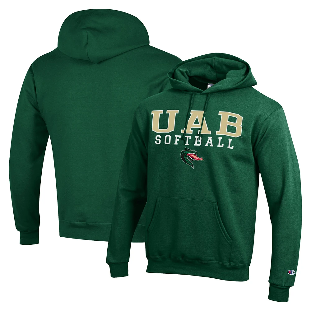 Men's Champion UAB Blazers Stack Logo Softball Powerblend Pullover Hoodie