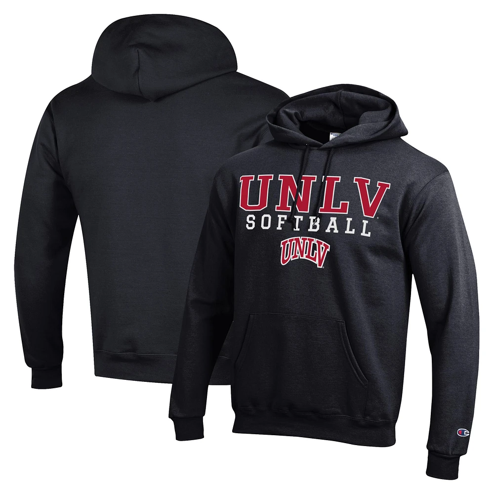Men's Champion Black UNLV Rebels Stack Logo Softball Powerblend Pullover Hoodie