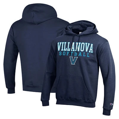 Men's Champion Navy Villanova Wildcats Stack Logo Softball Powerblend Pullover Hoodie