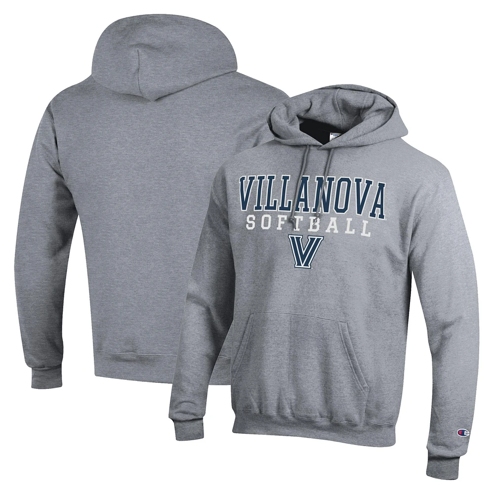 Men's Champion Gray Villanova Wildcats Stack Logo Softball Powerblend Pullover Hoodie