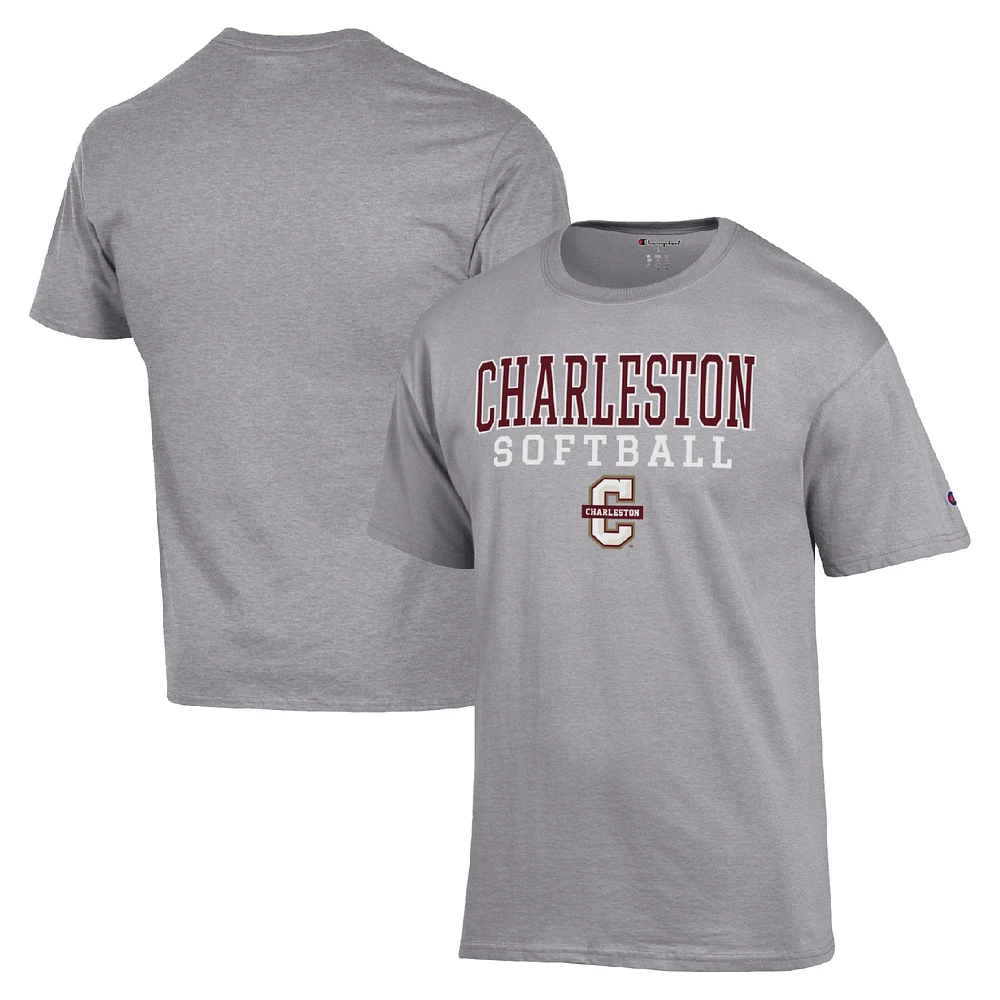 Men's Champion Gray Charleston Cougars Stack Logo Softball Powerblend T-Shirt