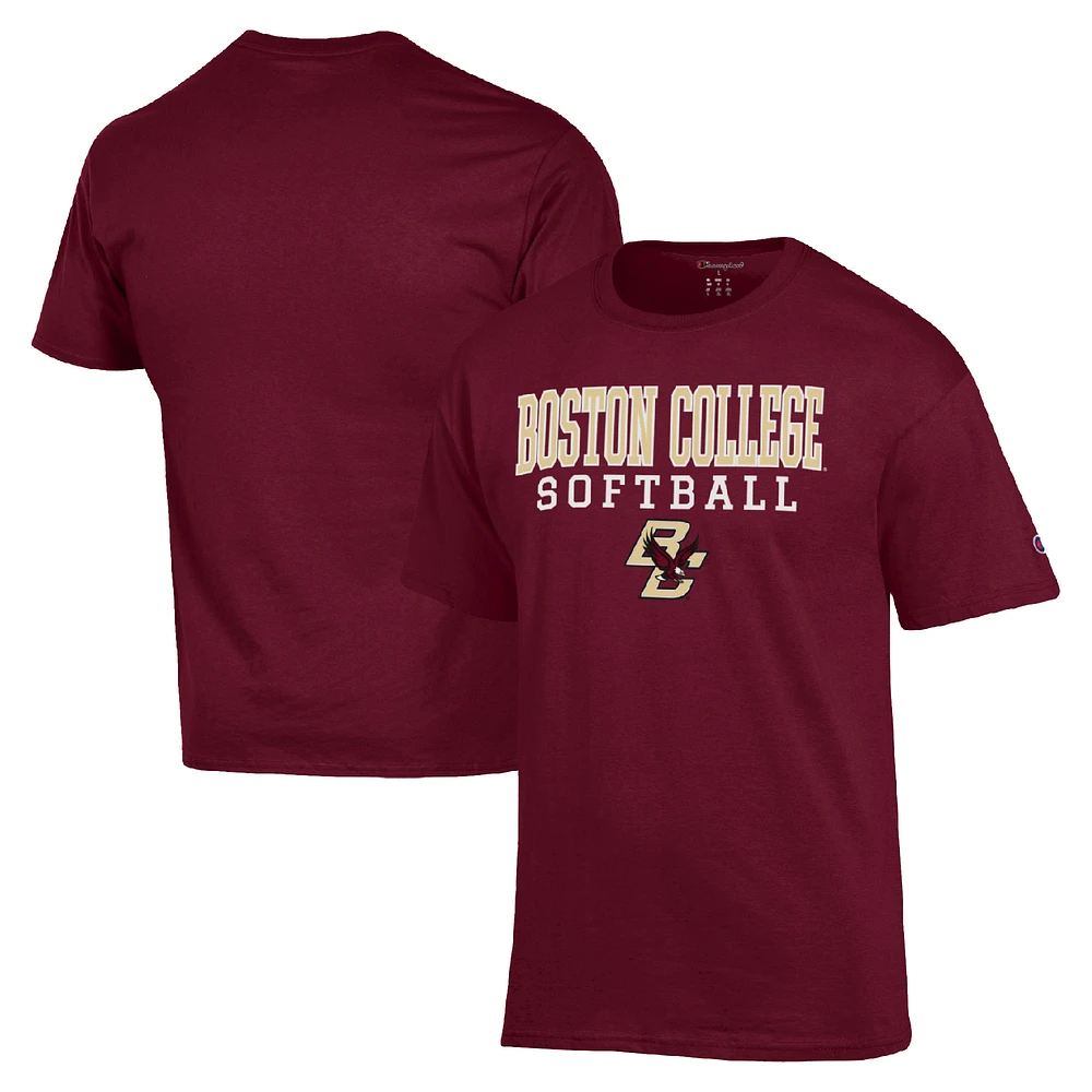 Men's Champion Maroon Boston College Eagles Stack Logo Softball Powerblend T-Shirt