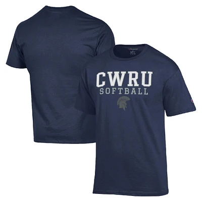 Men's Champion Navy Case Western Reserve Spartans Stack Logo Softball Powerblend T-Shirt