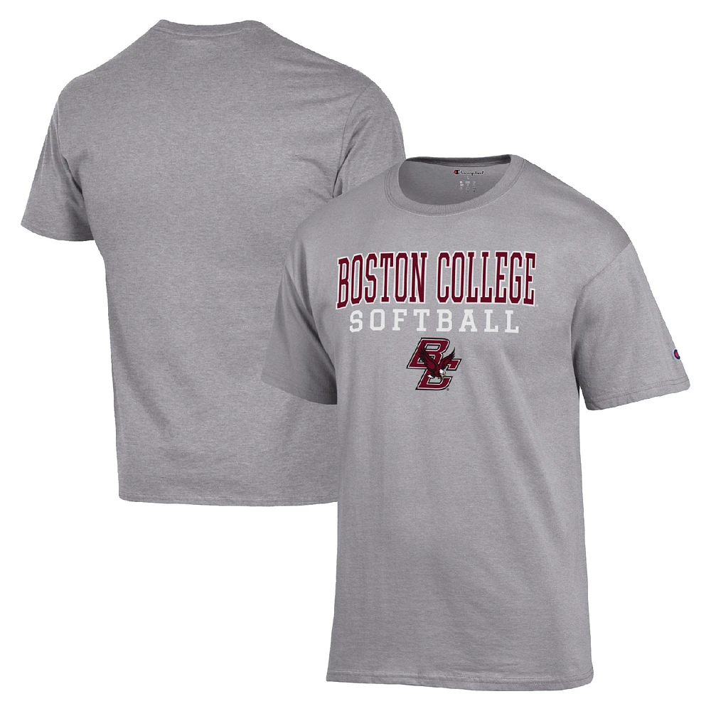 Men's Champion Gray Boston College Eagles Stack Logo Softball Powerblend T-Shirt