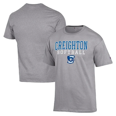 Men's Champion Gray Creighton Bluejays Stack Logo Softball Powerblend T-Shirt