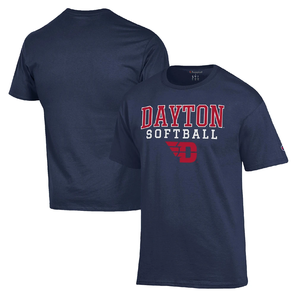 Men's Champion Navy Dayton Flyers Stack Logo Softball Powerblend T-Shirt