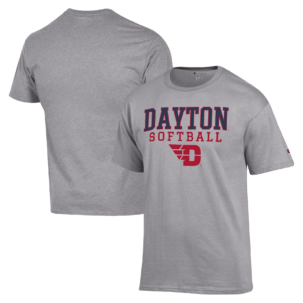 Men's Champion Gray Dayton Flyers Stack Logo Softball Powerblend T-Shirt