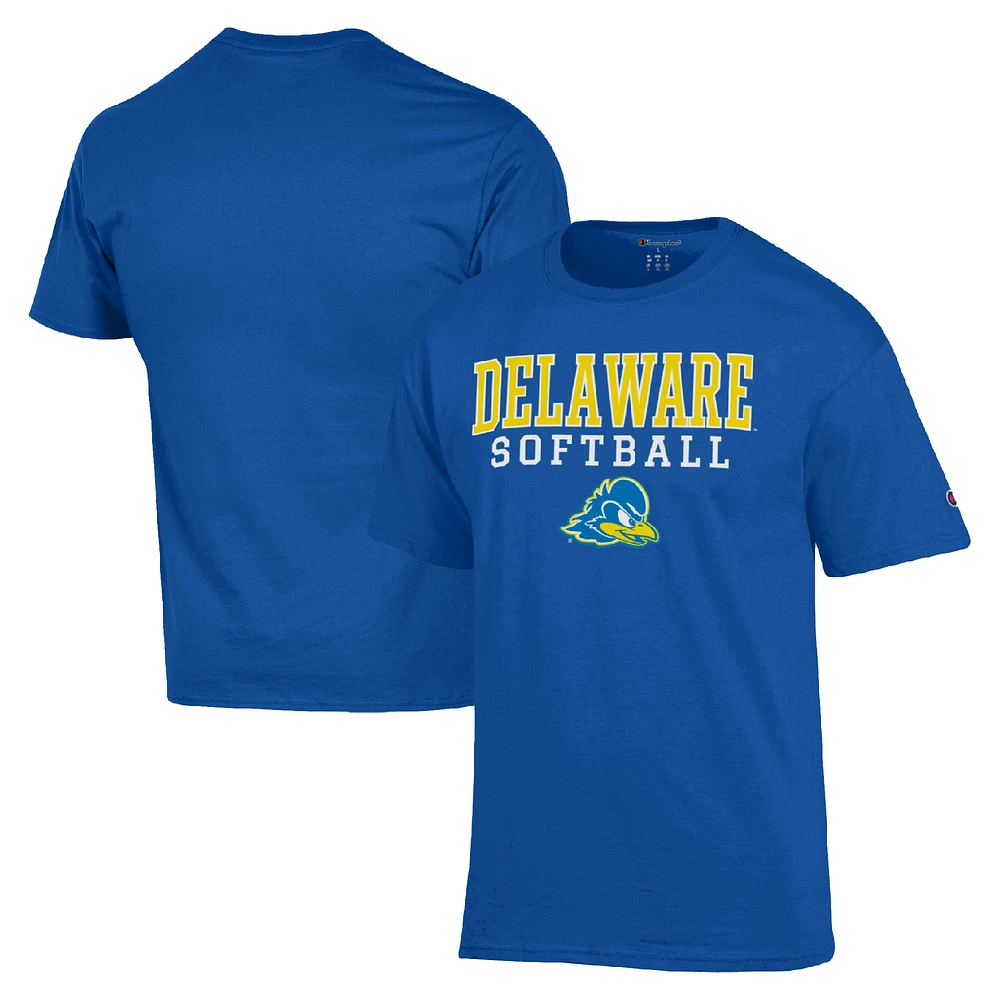 Men's Champion Royal Delaware Fightin' Blue Hens Stack Logo Softball Powerblend T-Shirt