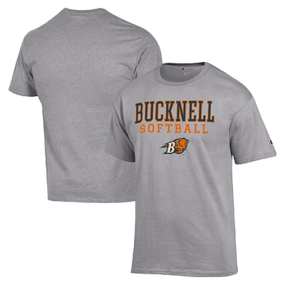 Men's Champion Gray Bucknell Bison Stack Logo Softball Powerblend T-Shirt