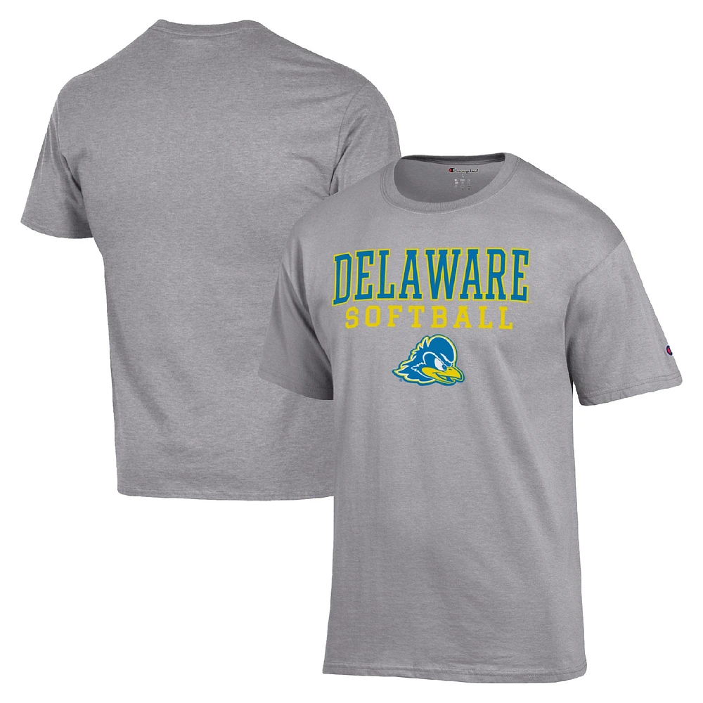 Men's Champion Gray Delaware Fightin' Blue Hens Stack Logo Softball Powerblend T-Shirt