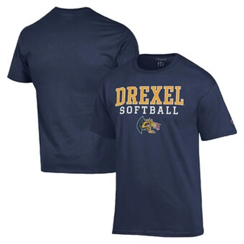 Men's Champion Navy Drexel Dragons Stack Logo Softball Powerblend T-Shirt