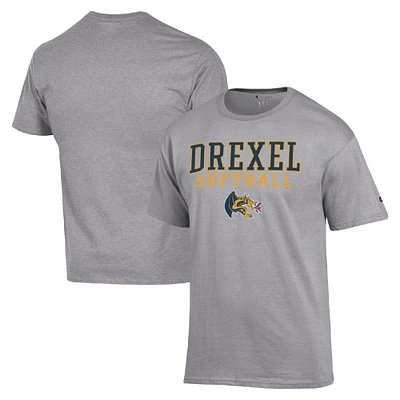Men's Champion Gray Drexel Dragons Stack Logo Softball Powerblend T-Shirt