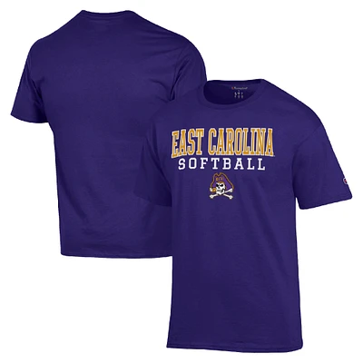 Men's Champion ECU Pirates Stack Logo Softball Powerblend T-Shirt