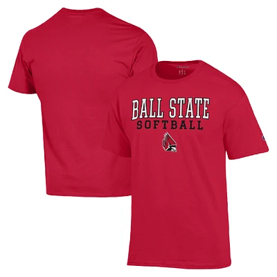 Men's Champion Cardinal Ball State Cardinals Stack Logo Softball Powerblend T-Shirt