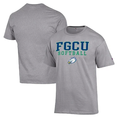 Men's Champion Gray Florida Gulf Coast Eagles Stack Logo Softball Powerblend T-Shirt