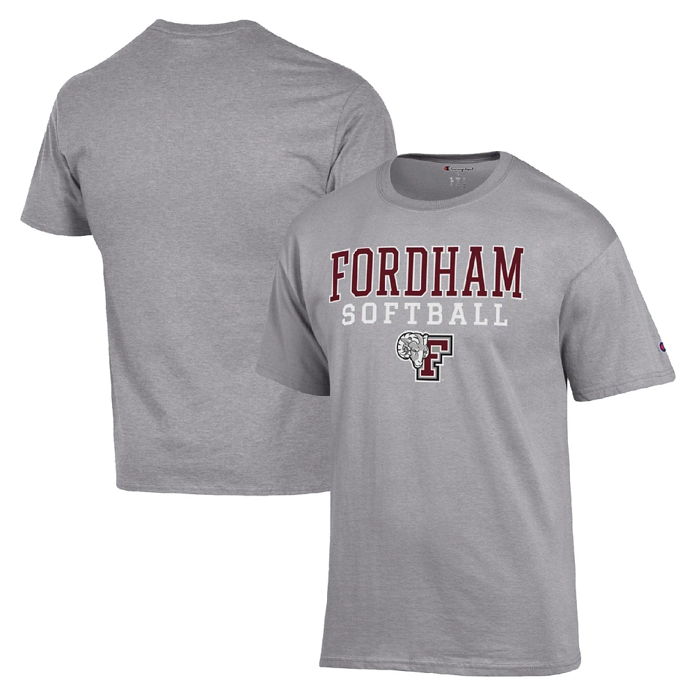 Men's Champion Gray Fordham Rams Stack Logo Softball Powerblend T-Shirt