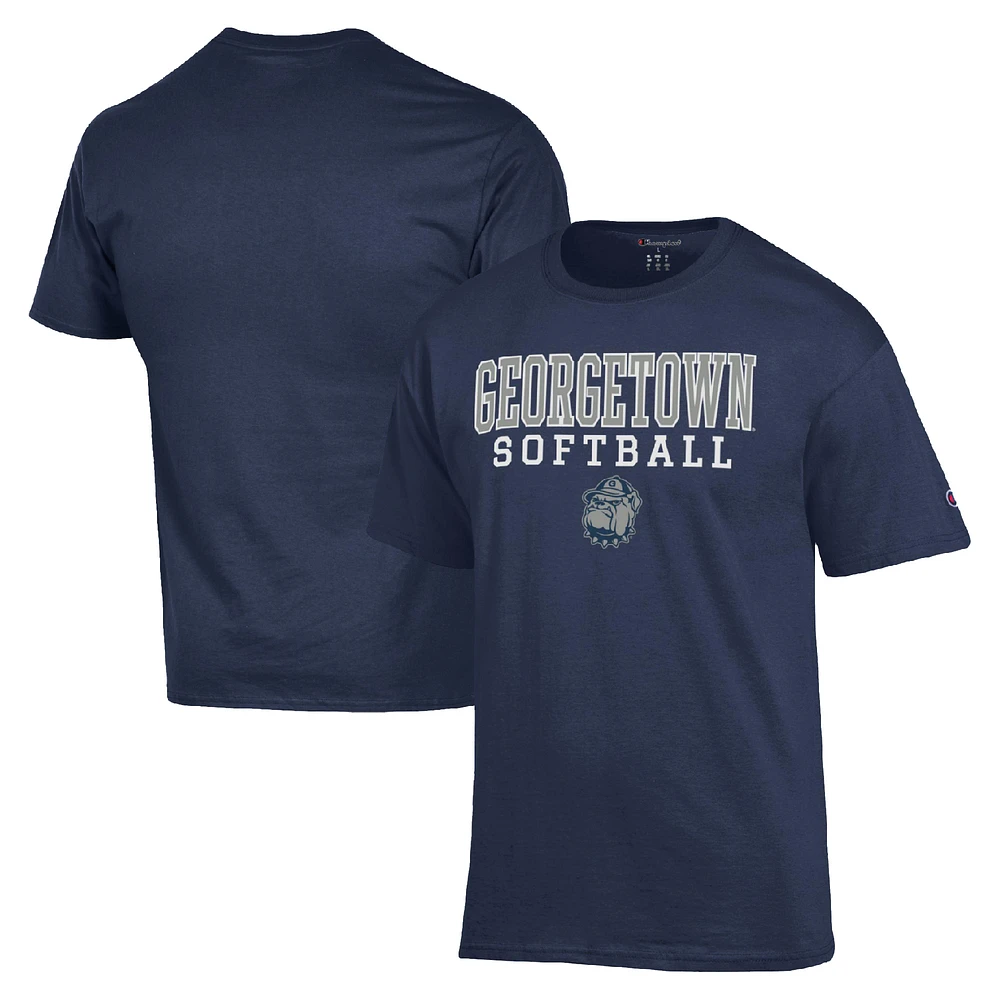 Men's Champion Navy Georgetown Hoyas Stack Logo Softball Powerblend T-Shirt