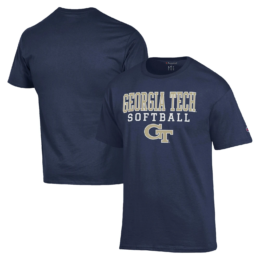 Men's Champion Navy Georgia Tech Yellow Jackets Stack Logo Softball Powerblend T-Shirt
