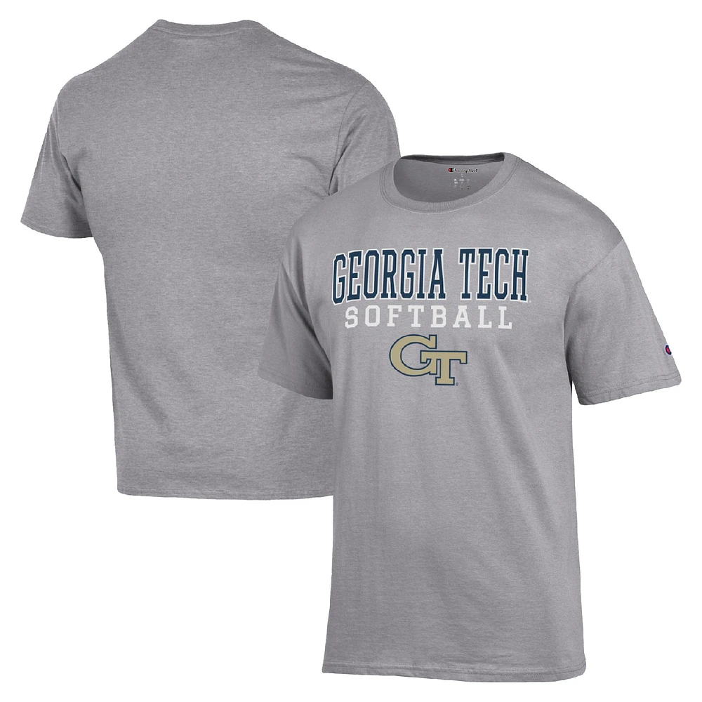 Men's Champion Gray Georgia Tech Yellow Jackets Stack Logo Softball Powerblend T-Shirt
