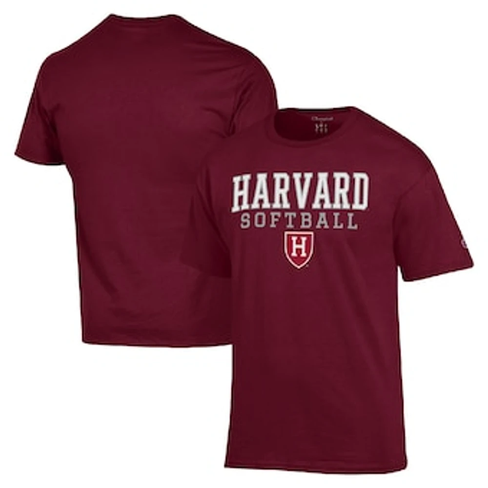 Men's Champion Crimson Harvard Stack Logo Softball Powerblend T-Shirt