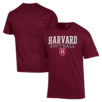 Men's Champion Crimson Harvard Stack Logo Softball Powerblend T-Shirt