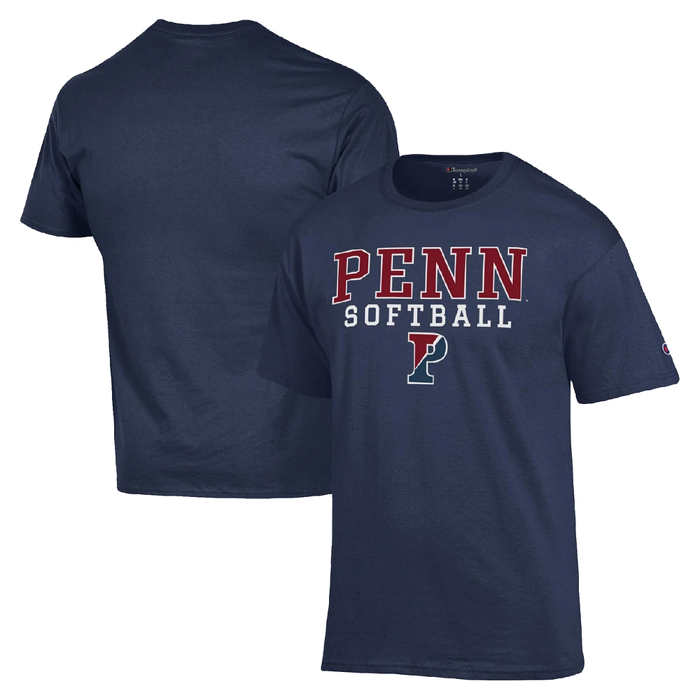 Men's Champion Navy Pennsylvania Quakers Stack Logo Softball Powerblend T-Shirt
