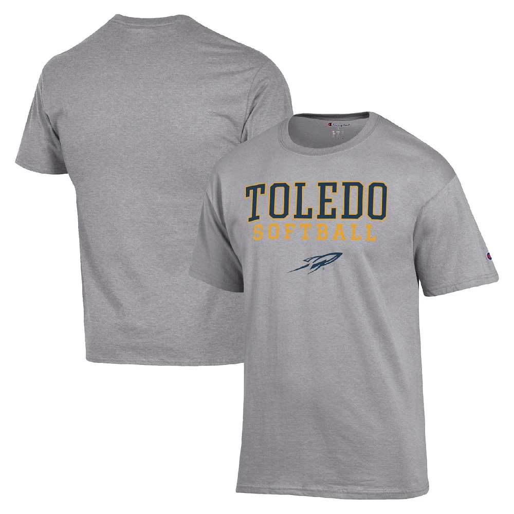 Men's Champion Gray Toledo Rockets Stack Logo Softball Powerblend T-Shirt