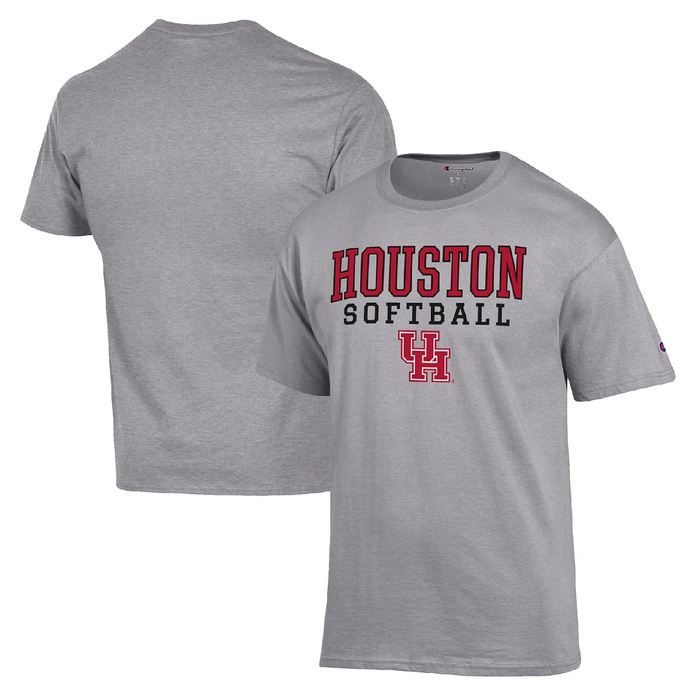 Men's Champion Gray Houston Cougars Stack Logo Softball Powerblend T-Shirt
