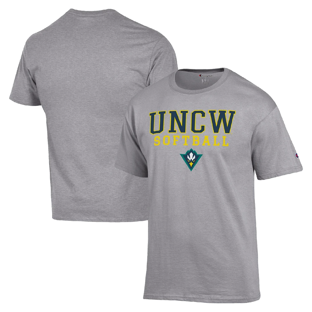 Men's Champion Gray UNC Wilmington Seahawks Stack Logo Softball Powerblend T-Shirt