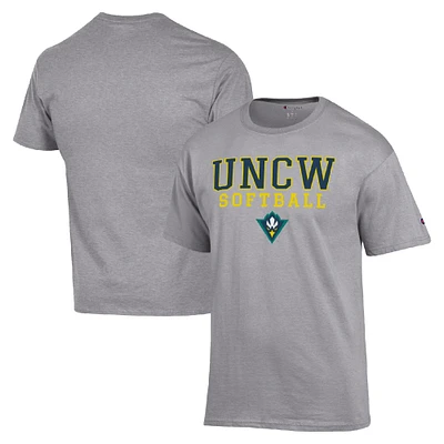 Men's Champion Gray UNC Wilmington Seahawks Stack Logo Softball Powerblend T-Shirt